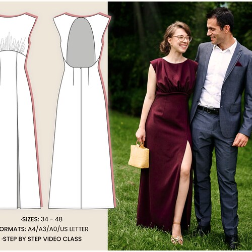 Maxi Dress Sewing Pattern. Women A Line Slit Prom Dress Pattern PDF. Empire  Gathered Open Back Gown. Wedding Guest Bridesmaid Dress Patterns - Etsy