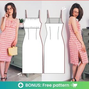 Cottagecore pattern | Milkmaid dress pattern with empire waist and strapless. Sew this easy midi dress pattern pdf for your summer vacation.