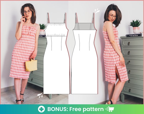 Cottagecore pattern | Milkmaid dress pattern with empire waist and strapless. Sew this easy midi dress pattern pdf for your summer vacation.