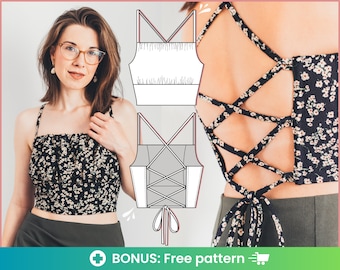 Crop top sewing pattern | Tie back top sewing pattern cottagecore inspired. Sew with me this milkmaid cute top pattern step by step