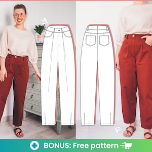 Slouchy trousers pattern, women cropped jeans pattern, high waist balloon pants sewing pattern, printable bob pants for ladies, mom jean pdf