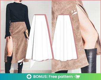 Split skirt pattern | Easy a line skirt pattern and midi skirt pattern for beginners with high waist and invisible zipper. PDF downloadable.