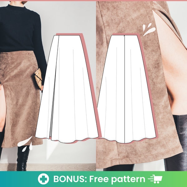 Split skirt pattern | Easy a line skirt pattern and midi skirt pattern for beginners with high waist and invisible zipper. PDF downloadable.