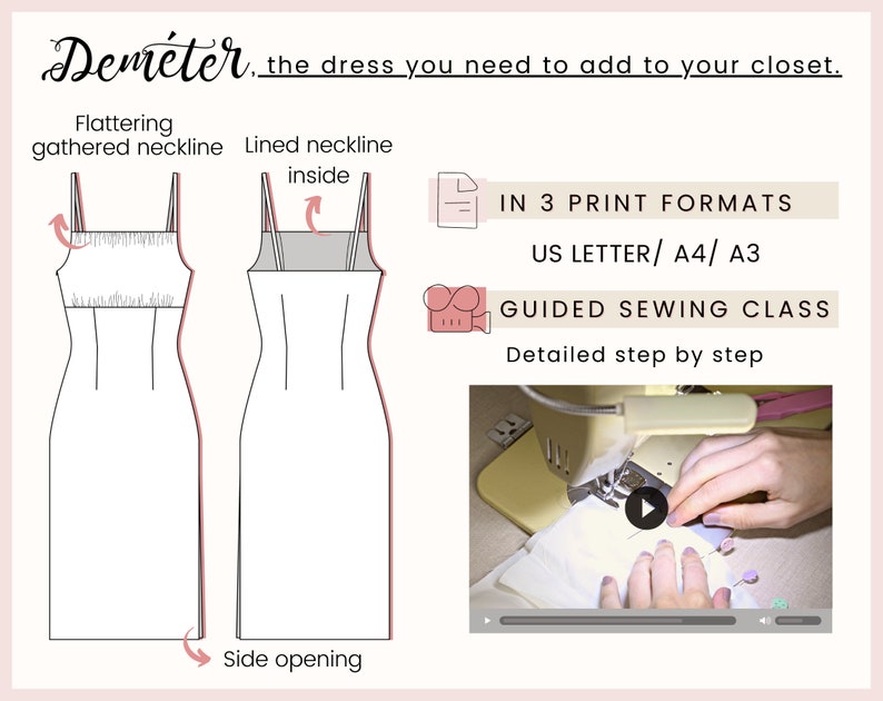 Cottagecore pattern. Milkmaid dress pattern with empire waist and strapless. Sew this easy midi dress pattern pdf for your summer vacation. This printable sewing pattern includes: 8 different sizes, 3 print formats and video tutorial step by step.