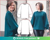 Sweatshirt pattern | Download, print and sew with me this women's sweater sewing pattern pdf with puff sleeve pattern and crewneck pattern