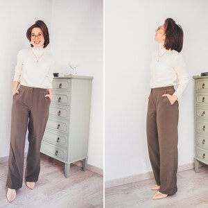 If you are looking for a comfortable, versatile and stylish pants pattern, the Fortuna trouser pattern is for you. Learn how to sew a pair of easy pants with this women’s high waisted trousers pattern pdf with wide leg, fly and pockets.