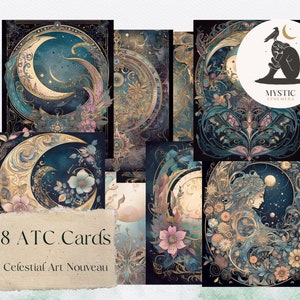 Himmlische Jugendstil ATC Karten // Junk Journal Ephemera // Scrapbook Bilder // Digital Collage Sheet // Grimoire Seiten