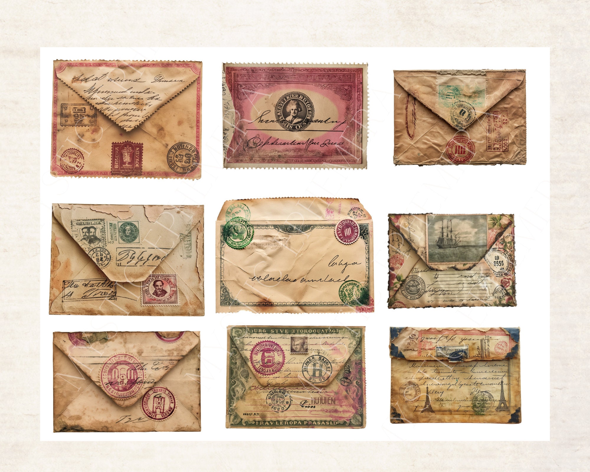 Vintage Envelopes 60 Pngs &amp; 7 Printable Sheets, CU, Digital Download ...