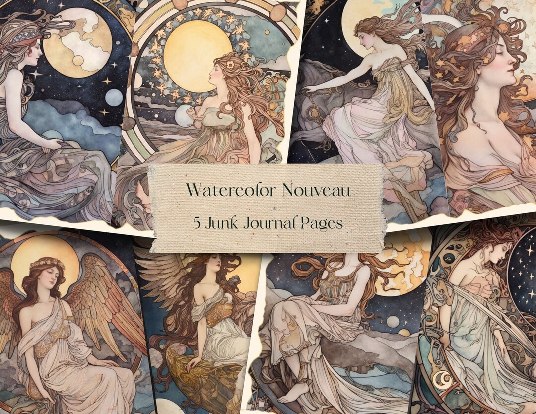 Watercolor Art Nouveau Journal Pages Vintage Junk Journal Etsy