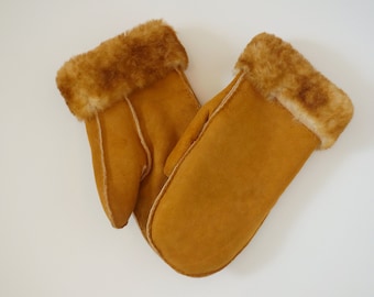 Tan Luxury Handcrafted Men's Sheepskin Mittens - Plush and Warm Winter Gloves