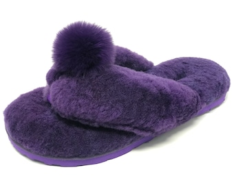 Sheepskin Fluffy Flip-flop with Pong Pong Front