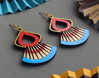 Artisan Fan-Shaped Earrings - Bold Geometric Wooden Jewelry, Afro-Bohemian Lightweight Design