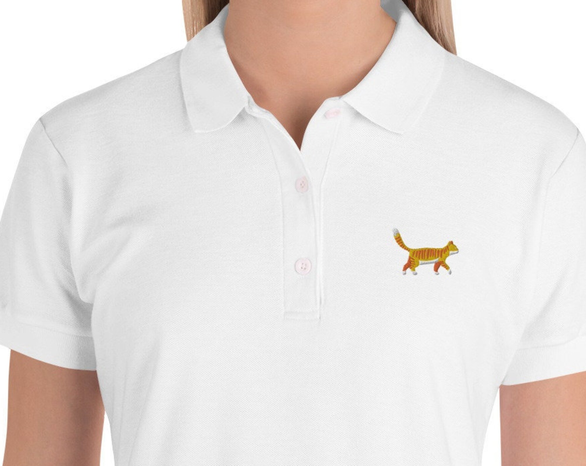 Tabby Cat Embroidered Women's Polo Shirt