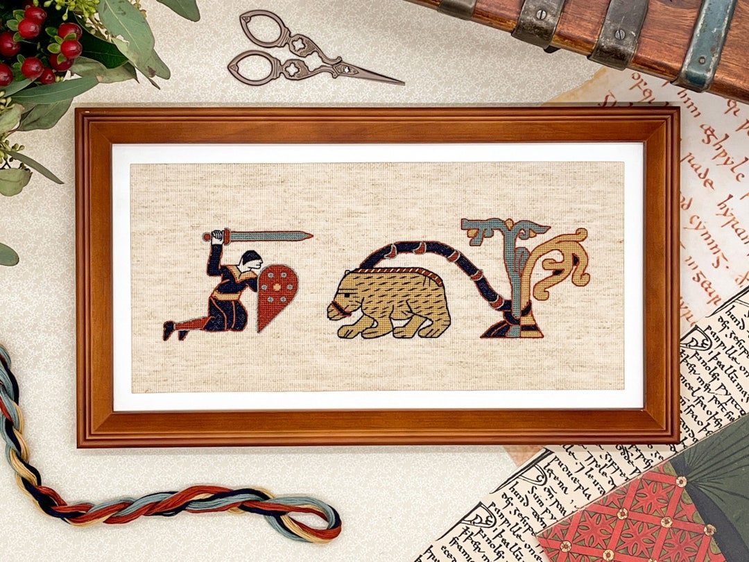 Bayeux Tapestry Cross Stitch Pattern Warrior With Bear Border Etsy