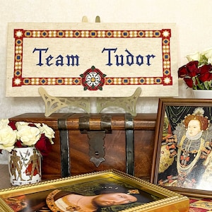Team Tudor Cross Stitch Pattern (large) | PDF Instant Download | Gift for Lovers of History & Royal Family | Henry VIII, Elizabeth I, Rose