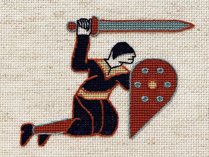 Bayeux Tapestry Cross Stitch Pattern Warrior With Bear Border Art PDF
