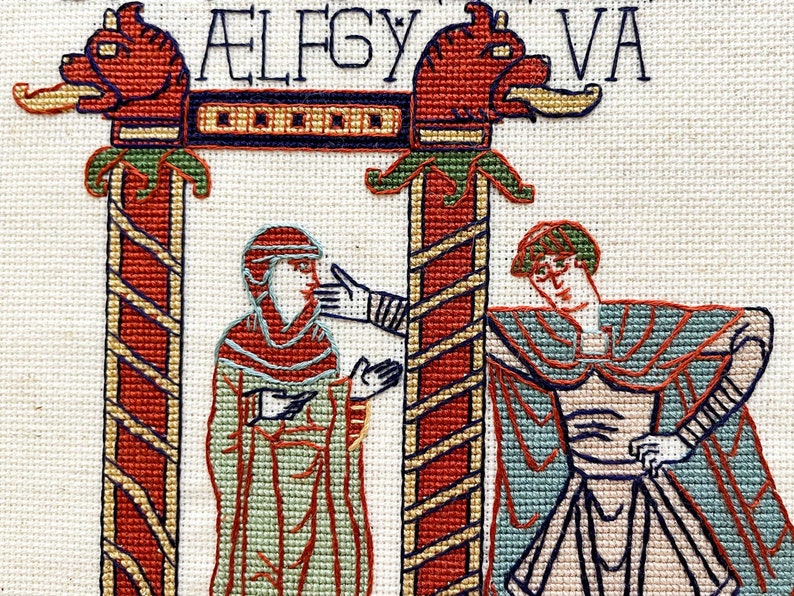 Bayeux Tapestry Cross Stitch Pattern Aelfgyva and Cleric PDF Instant Download Gift for Lovers