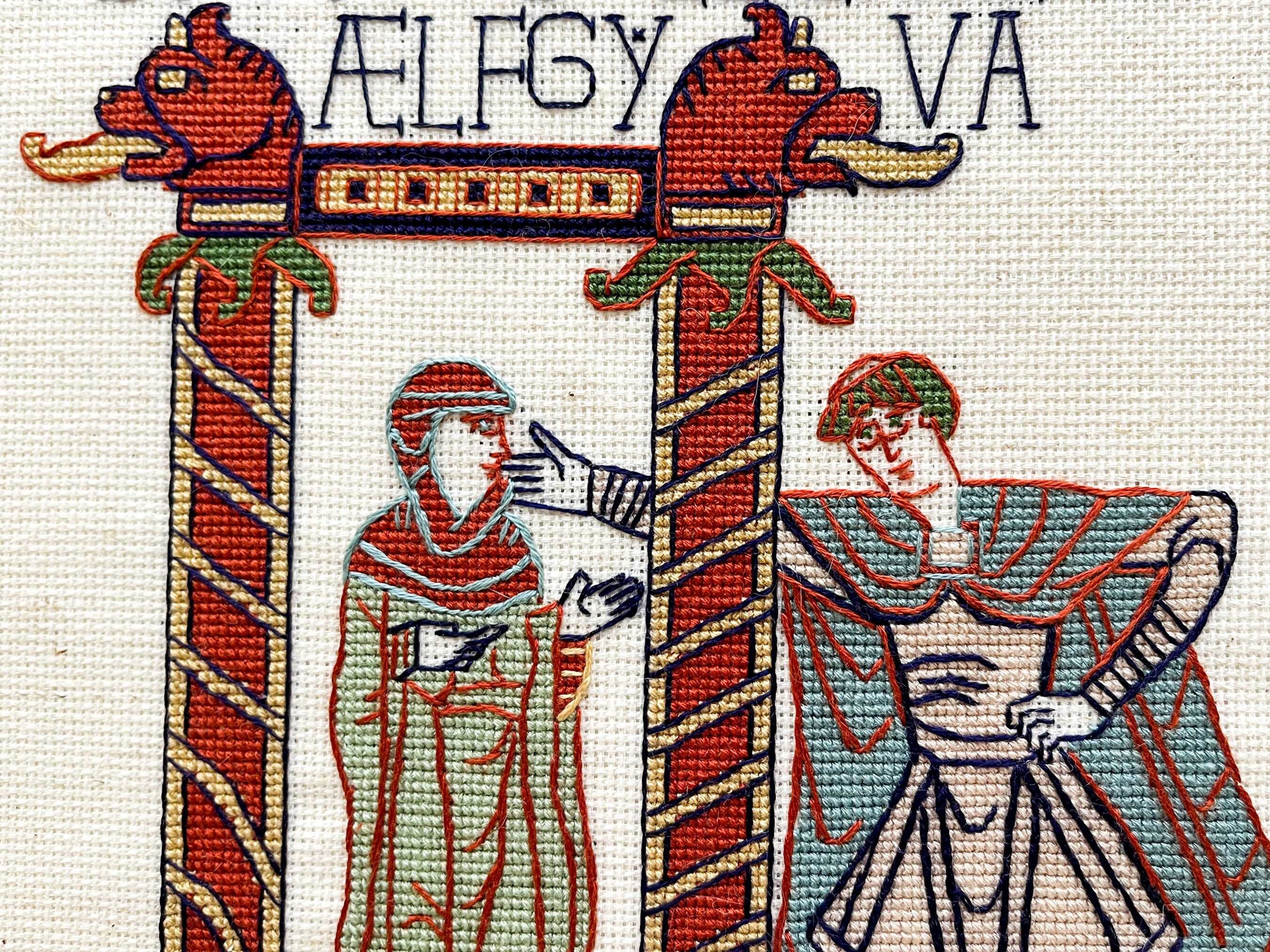 Bayeux Tapestry Cross Stitch Pattern Aelfgyva and Cleric PDF Instant Download Gift for Lovers
