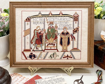 Bayeux Tapestry Cross Stitch Pattern: Harold Enthroned | PDF Instant Download | Gift for lovers of Medieval History, Art and English Kings