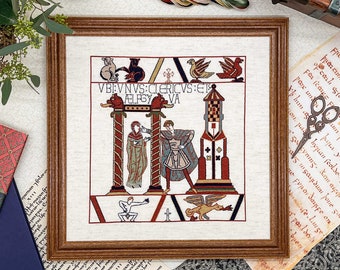 Bayeux Tapestry Cross Stitch Pattern: Aelfgyva and Cleric | PDF Instant Download | Gift for lovers of Medieval History and Art