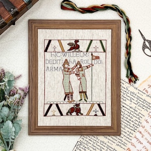 Bayeux Tapestry Cross Stitch Pattern: William Giving Arms to Harold | PDF Instant Download | For Fans of Medieval Art, Knights, and Chivalry