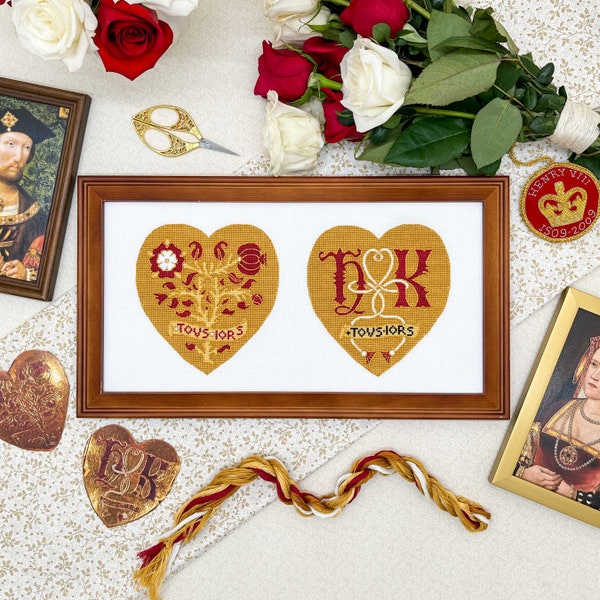 Tudor Heart Pendant Cross Stitch Pattern | PDF Instant Download | Gift for Lovers of Renaissance History, Tudor Monarchs, & Archeology