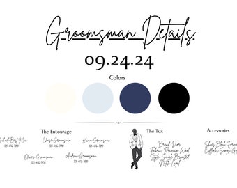 Groomsman Details Card Front and Back-Fully Editable Template-Bridal Party Details-Groomsman Details-Wedding Party Details-Wedding Tool
