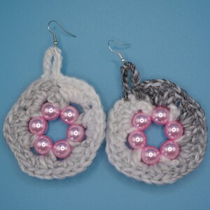CROCHET earrings, colour greese, PRECIOUS HANDMADE pendants, original design, unique earrings, original gift for her - mother, sister, girl