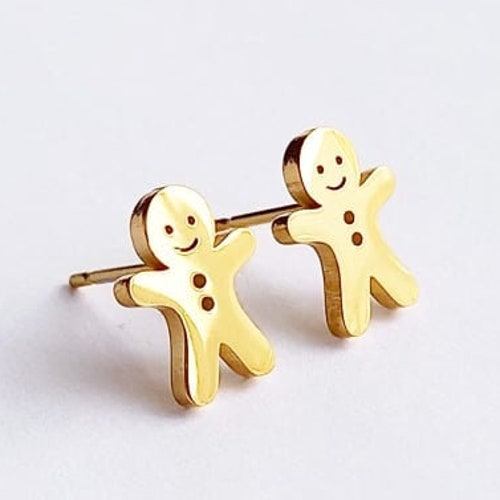 Gingerbread Man Christmas Earrings Cute Festive Studs With Etsy