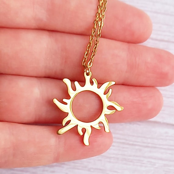 Gold Sun Steel Necklace Pendant in Gift Box
