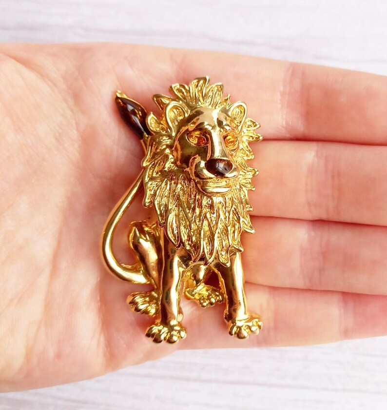 Stunning Vintage Gold Lion Brooch Unique Vintage Lion Brooch Etsy UK