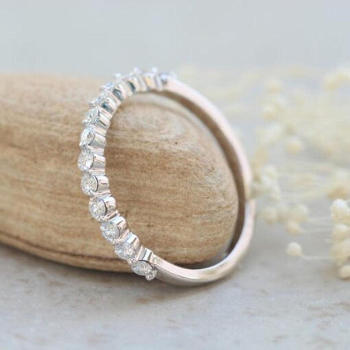 Floating CZ & Moissanite Dot Band Bubble Band Ring Tiny