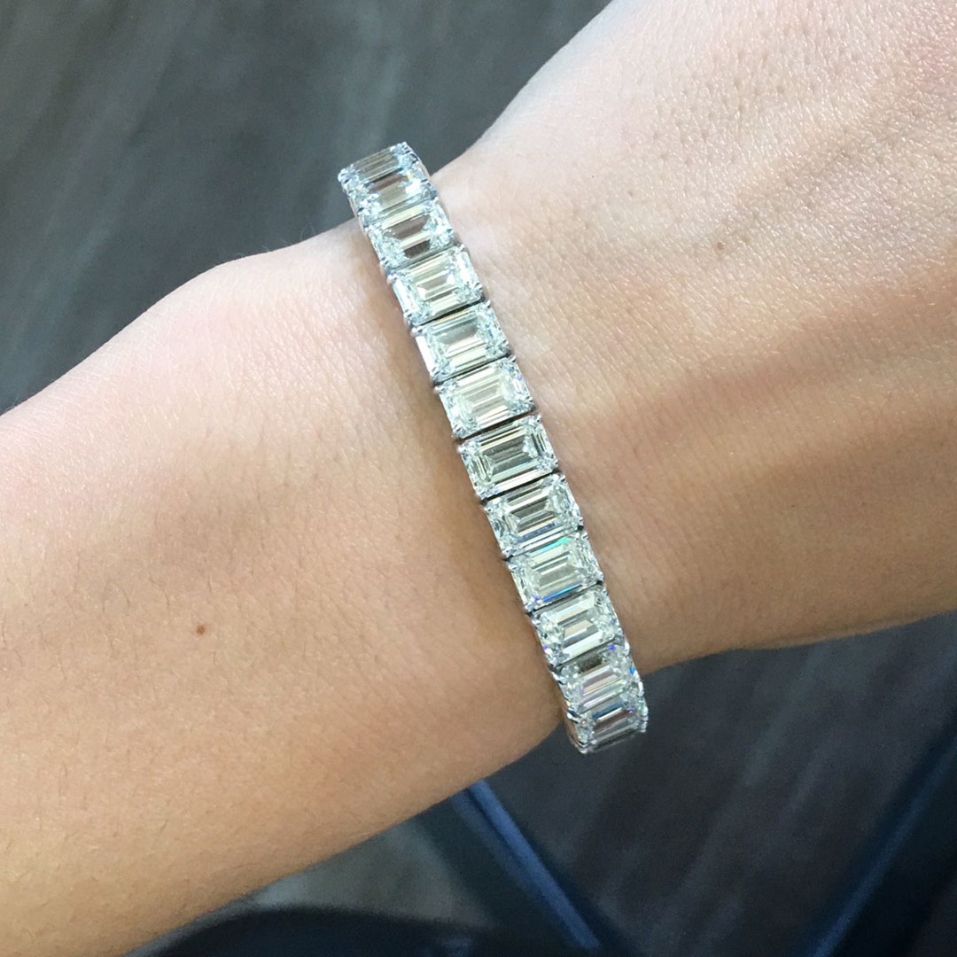 75MM Emerald Cut Diamond Bracelet 925 Silver Etsy