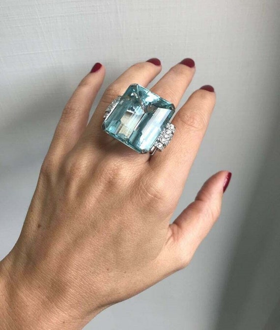 Aqua Large Emerald Cut CZ Diamond Ring, Wedding Bridal Ring Collection, Party Wear Ring for Her, Women's Cocktail Ring, Engagement Gift Ring