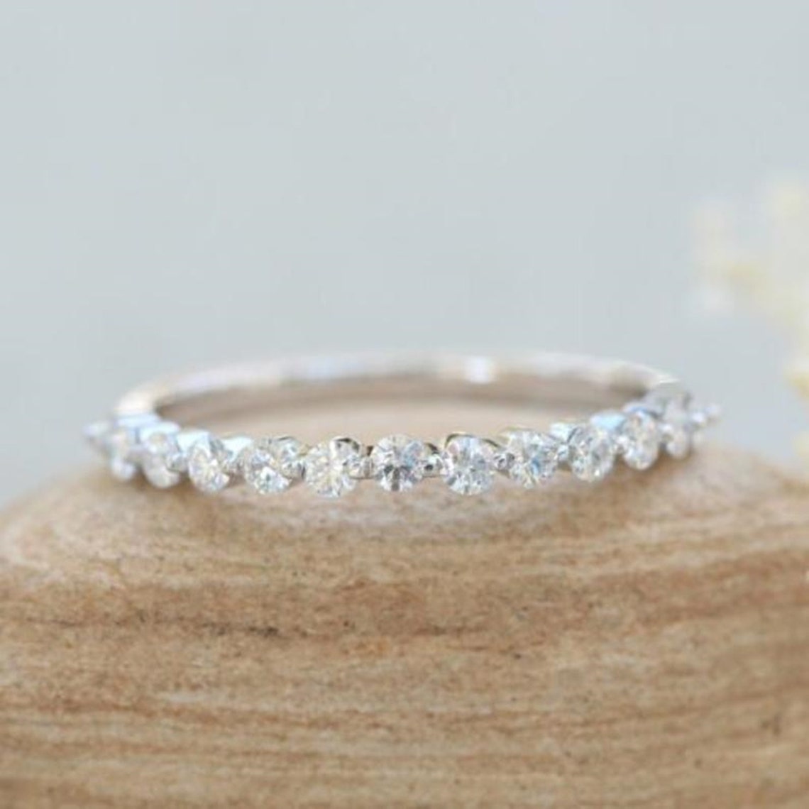 Floating CZ & Moissanite Dot Band Bubble Band Ring Tiny