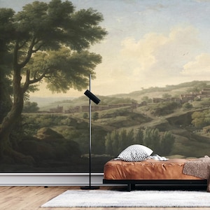 Vintage Scenic Landscape Wallpaper: Removable Medieval Town Mural