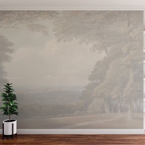 Windsor Castle Landscape Peel and Stick Wallpaper Mural: Soft Watercolor Scenery for Home Decor