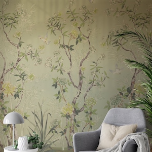 Vintage Chinoiserie Wallpaper, Removable Peel and Stick Mural or Paste the Wall Non-Woven Wallpaper Design, Chinoiserie Print, Wall Decal