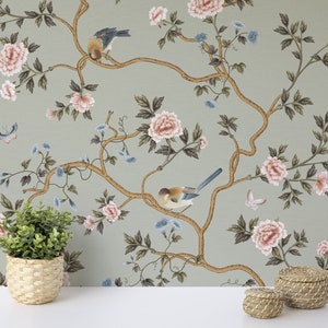 Vaucluse Chinoiserie Wallpaper, Removable Peel and Stick Mural or Paste the Wall Non-Woven Wallpaper Design, Vintage Print, Wall Decal image 3