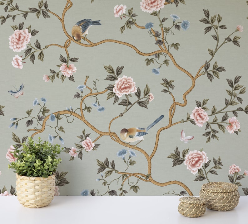 Vaucluse Chinoiserie Wallpaper, Removable Peel and Stick Mural or Paste the Wall Non-Woven Wallpaper Design, Vintage Print, Wall Decal image 3