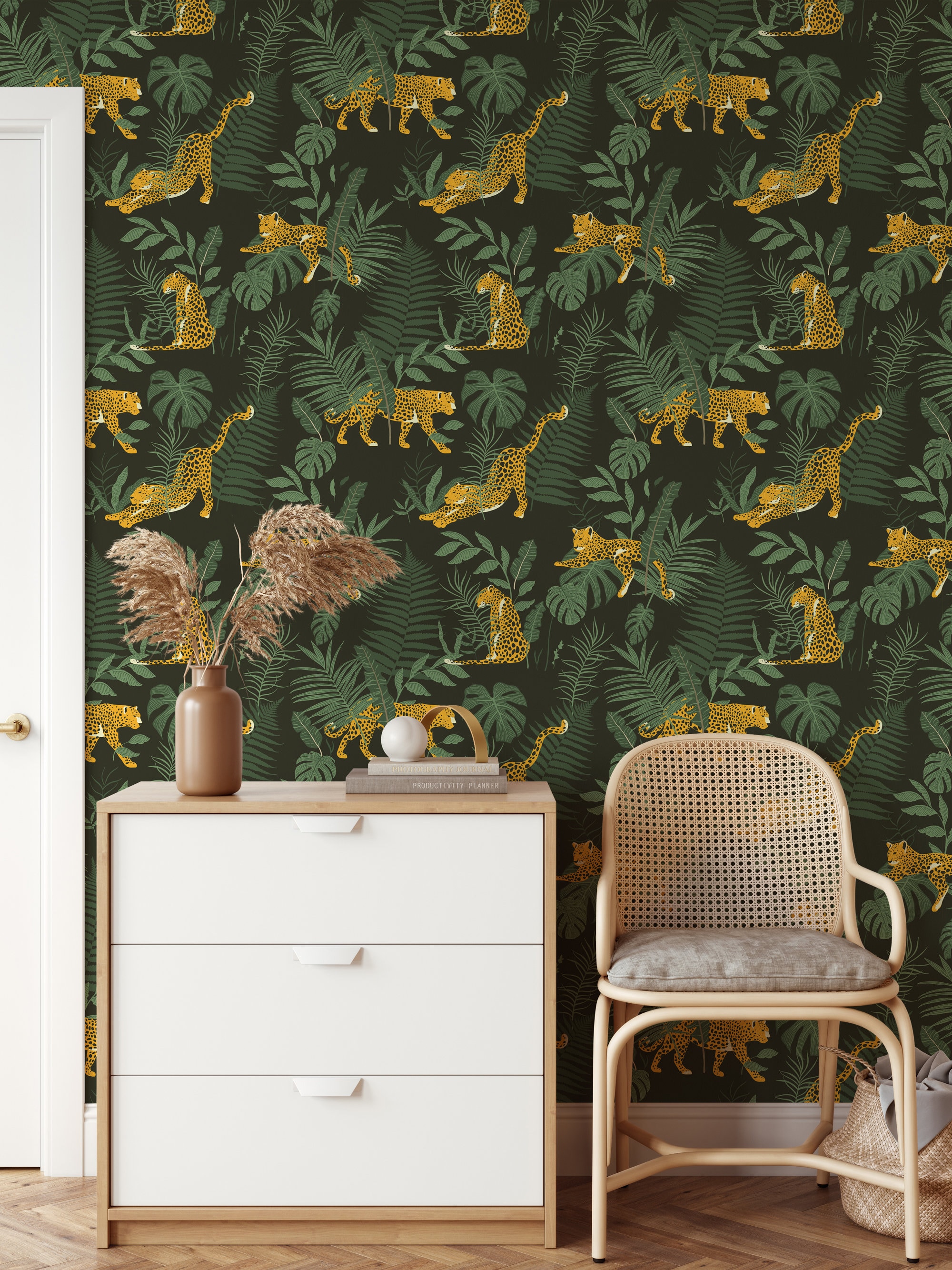 Leopard Jungle Wallpaper: Removable Peel and Stick Mural - Etsy