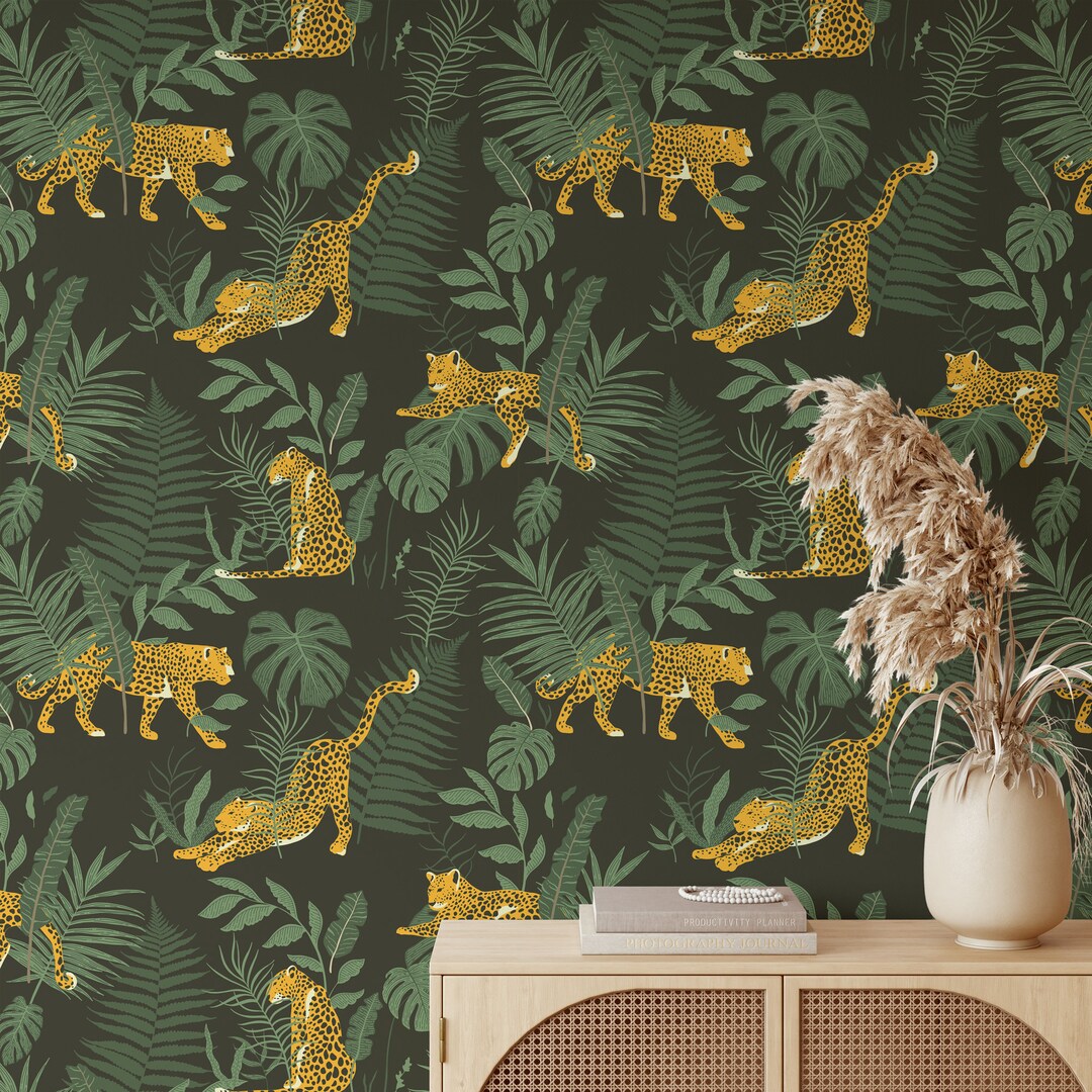 Leopard Jungle Wallpaper: Removable Peel and Stick Mural - Etsy