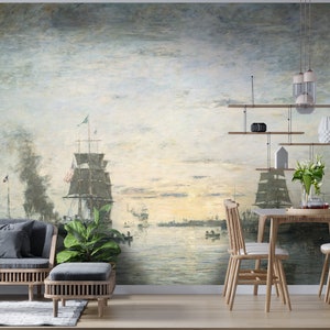 Seascape Wallpaper Mural: Vintage Ships at Sunset, Le Havre