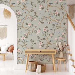 Vaucluse Chinoiserie Wallpaper, Removable Peel and Stick Mural or Paste the Wall Non-Woven Wallpaper Design, Vintage Print, Wall Decal