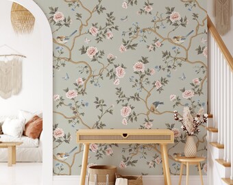 Vaucluse Chinoiserie Wallpaper, entfernbares Schälen und Stick-Wandbild oder Einfügen der Wand Vlies-Tapetendesign, Vintage-Druck, Wandtattoo