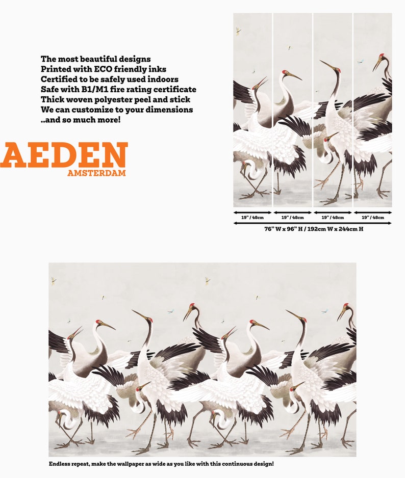 Japanese Crane Wallpaper Removable Peel and Stick Mural Self Etsy