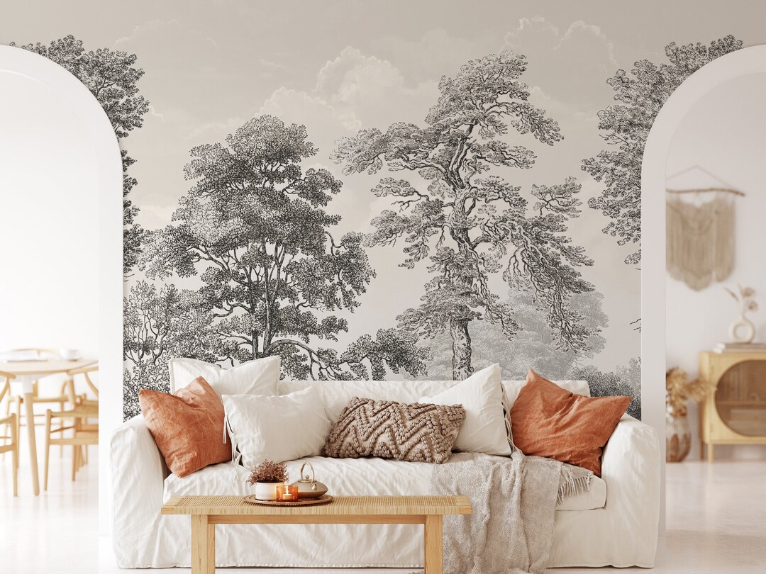 Large Tree Forest Wallpaper Removable Peel and Stick Mural or - Etsy
