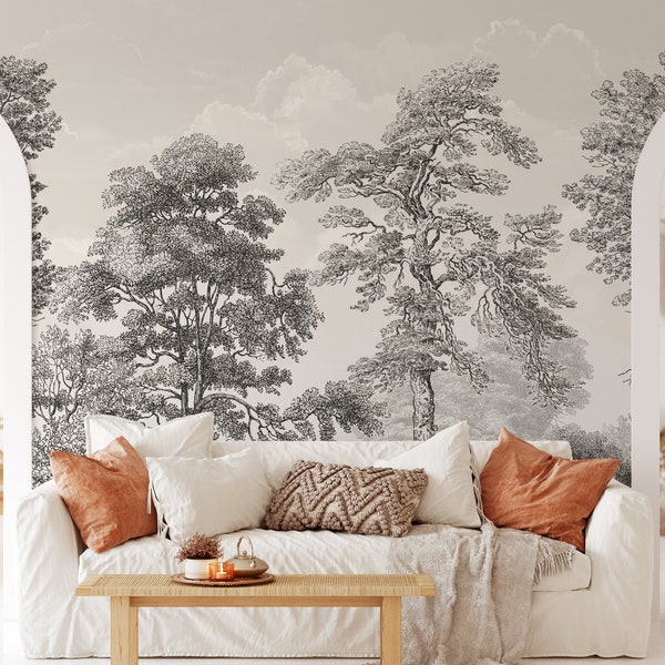 Großer Baum Wald Tapete, entfernbares schälen und aufkleben Wandbild oder Einfügen der Wand Vliestapete Bäume Design, Kiefer Bäume Druck, Wandtattoo