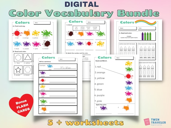 color esl 1st grade worksheet packet pdf english color etsy canada