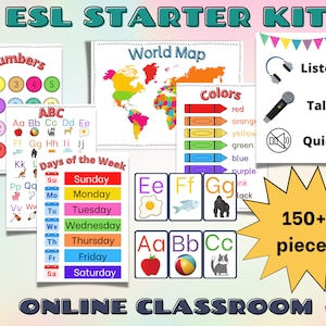 ESL Teacher's Online Classroom Kit | vip kid, iTalki, Outschool|, Cambly, Teachable | PDF Props for English Teachers | Printable ESL Props |